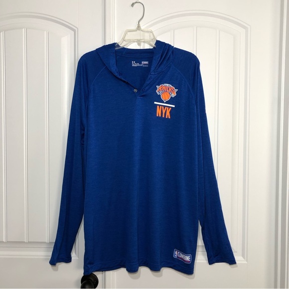 Under Armour NBA Combine New York Knicks Royal Blue Long Sleeve Hoodie Shirt XL - Picture 3 of 11